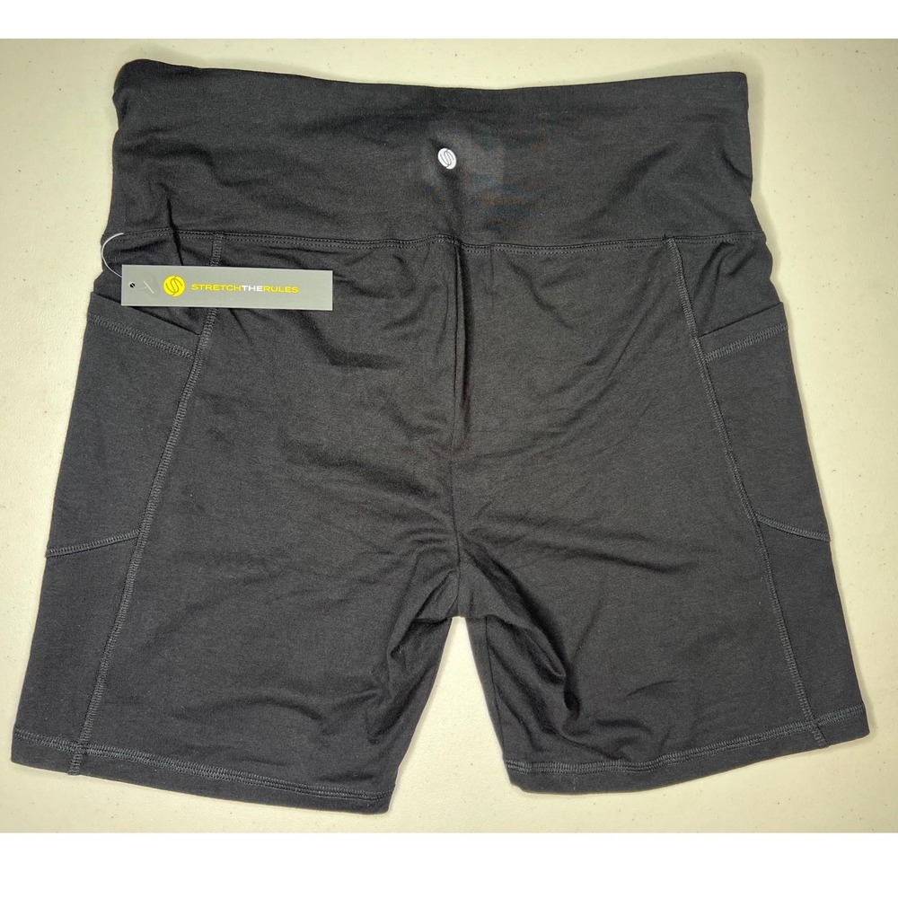 Stretch The Rules Black Athletic Biker‎ Shorts Pockets Women's Size L